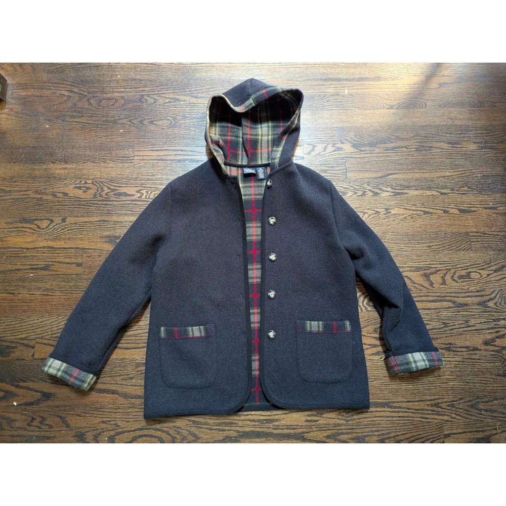 Vintage Sonoma Wool Tartan Barn Core Horse Coat Jacket Hoodie Womens Size M